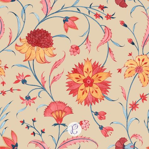 Chintzy floral seamless pattern 🌸 #pattern #handpainted #seamlesspattern #chintz #indiandesign #patternmockup #textiledesigner #patterndesign #printmockup #surfacepatterndesign #printdesigner #original #printsandpatterns #printstale Chintz Floral Pattern, Chintzy Floral, Chintz Print, Kalamkari Art, Chintz Pattern, Floral Seamless Pattern, Modern European, Border Embroidery Designs, Border Embroidery