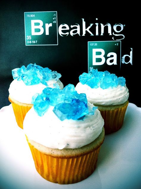 Breaking Bad Cupcakes Breaking Bad Cupcakes, Breaking Bad Birthday, Breaking Bad Party, Crystal Cupcakes, Make An Infographic, Breaking Bad, Let Them Eat Cake, B & B, Delicious Desserts