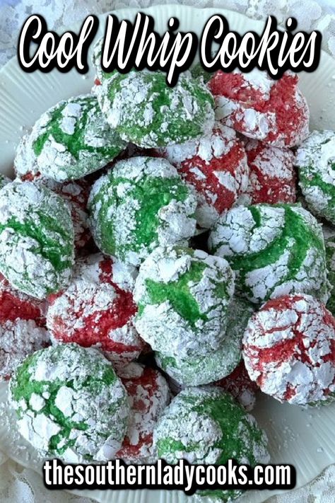 Cool whip cookies recipe is so easy and the perfect homemade crinkle cookie for Christmas. Put them in food baskets for friends, family and neighbors or make them for any event. Just a few ingredients and so delicious. Cool Whip Cake, Christmas Crinkle Cookies, Whip Cookies, Jello Cookies, Cool Whip Cookies, Homemade Hot Chocolate Mix, Strawberry Cake Mix, Best Christmas Recipes, Southern Lady