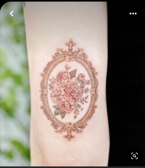 Brown And White Tattoo, Cameo Tattoo Victorian, Victorian Heart Tattoo, Renesance Tattoo, Fine China Tattoo, Victorian Tattoo Vintage, Victorian Tattoo Ideas, Victorian Tattoos, Vintage Frame Tattoo