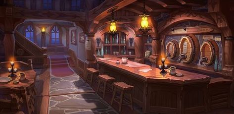 Magic Tavern, Fantasy Kitchen, 2d Artwork, Bar Artwork, Lion's Den, Fantasy Shop, Fantasy Rooms, Fantasy Background, Anime Room