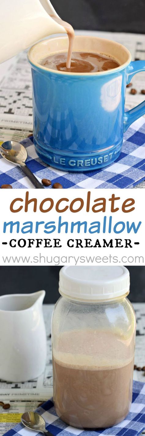 This easy, 4 ingredient Chocolate Marshmallow Coffee Creamer adds depth of flavor to your morning cup of joe! Also great in hot cocoa! Coffee Creams, Marshmallow Coffee, Diy Coffee Creamer, Homemade Coffee Creamer, Coffee Creamers, Coffee Creamer Recipe, Creamer Recipe, Shugary Sweets, Chocolate Marshmallow