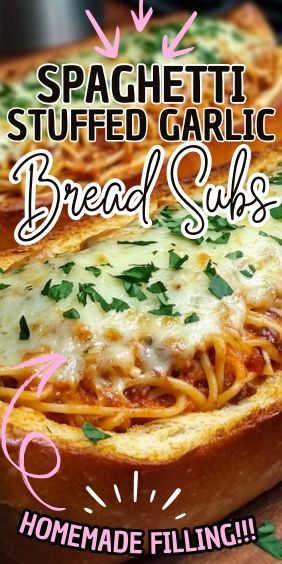 Spaghetti Stuffed Garlic Bread Subs Spaghetti Stuffed Garlic Bread Subs, Spaghetti Garlic Bread Bowl, Spaghetti Stuffed Garlic Bread, Garlic Bread Spaghetti, Stuffed Garlic Bread, Gluten Free Rolls, Cheesy Spaghetti, Homemade Garlic Butter, Cozy Dinner