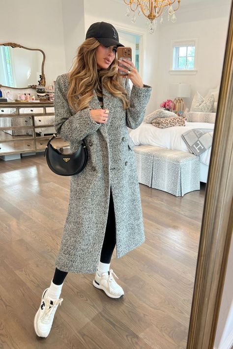 Tweed Coat Outfit, White Socks Outfit, White Socks And Sneakers, Dynamite Clothing, Emily Ann Gemma, Baseball Hat Outfit, Baseball Cap Outfit, Emily Ann, Cap Outfit