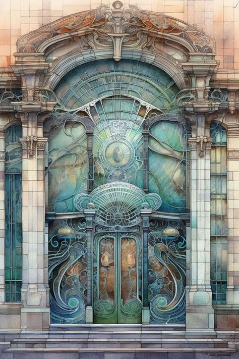 Art Deco Houses, Architecture Drawing Presentation, Arch Building, Art Nouveau Furniture, Bijoux Art Nouveau, Gorgeous Doors, Nouveau Architecture, Art Nouveau Architecture, Cool Doors