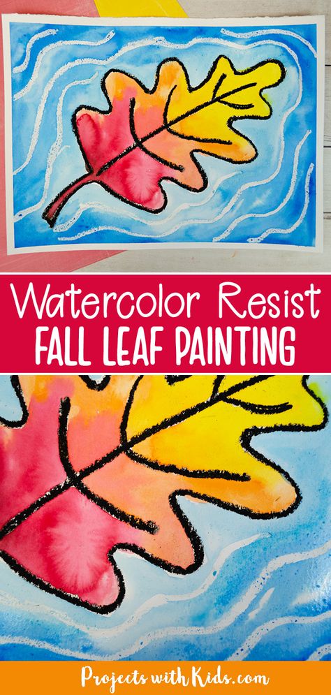 Leaf Art Grade 1, Fall Art 1st Grade, Oil Pastel And Watercolor Art, Fall Leaves Art Projects For Kids, Fall Art Kindergarten, Leaf Painting For Kids, Leaf Art Projects For Kids, Fall Leaf Painting, Leaf Lessons