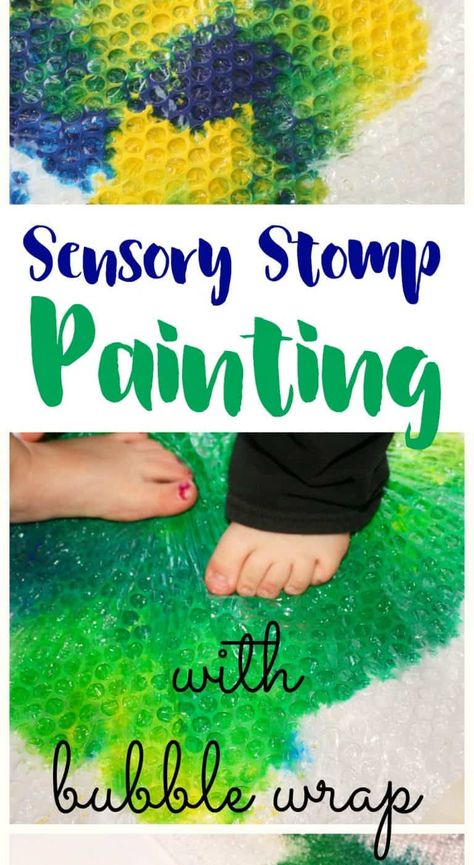 Sensory Stomp Painting with Bubble Wrap - Views From a Step Stool Painting With Bubble Wrap, Kids Mess, Infant Classroom, Eyfs Activities, Baby Sensory Play, Sensory Activities Toddlers, Sensory Art, Nursery Activities, Bubble Painting