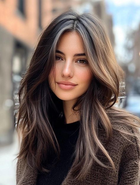 stylist. Warm Caramel Highlights, Fall Hair Colors For Brunettes, Bronze Hair Color, Hair For Fall, Mocha Brown Hair, Medium Haircuts With Bangs, Hair Color Brown Chestnut, Trendy Fall Hair Color, Trendy Haircuts Medium