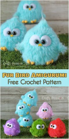 Fur Bird Amigurumi - Free Crochet Pattern Love Bird Crochet Pattern Free, Angry Birds Crochet Pattern Free, Furby Crochet Pattern Free, Crochet Furby Pattern, Eyelash Yarn Projects, Crochet Eyes Free Pattern, Bird Amigurumi, Crochet Eyes, Baby Birds