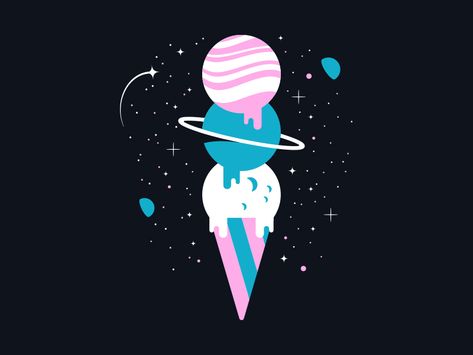 Space Ice Cream, Cream Tshirt, Space Graphics, Ice Cream Logo, Ice Cream Illustration, Ice Shop, Pink Cafe, Cake Illustration, Colored Pencil Artwork