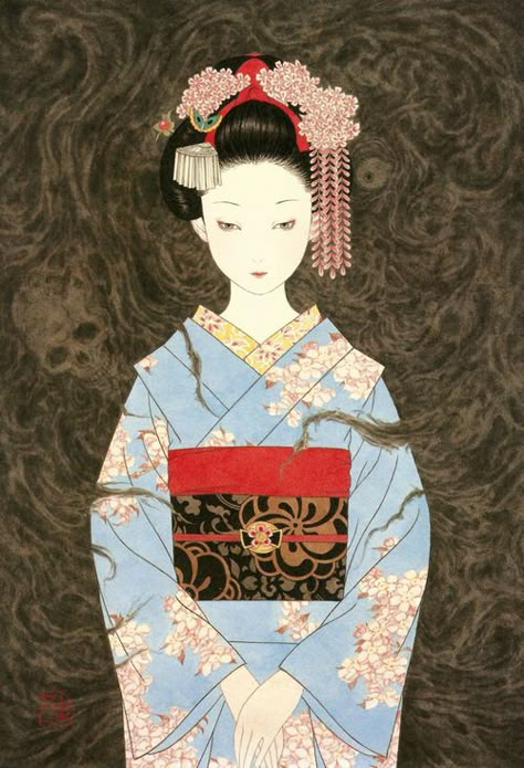 “Gion Geisha” by Takato Yamamoto, 2010                                                                                                                                                      Más Takato Yamamoto, Asian Prints, Turning Japanese, Geisha Art, Japanese Illustration, Soyut Sanat Tabloları, Japanese Geisha, Japan Culture, Art Japonais