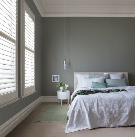 Porter Paint Colors, Porters Paints, Green Bedroom Walls, Porter Paint, French Green, Grey Bedroom, Interior Paint Colors, Bedroom Green, Main Bedroom