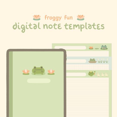 Cute Digital Note Templates: Froggy Fun | for Goodnotes, iPad & Android | with Cute Digital Stickers | Kawaii Frog Japanese Korean Aesthetic thecommonplanner #personalplannerideas #plannerspread #ipadmonthlyplanner. Digital Note Aesthetic, Kawaii Notebook Cover, Free Good Notes Templates, Note Template Aesthetic, Cute Notes Template, Journal Template Aesthetic, Samsung Notes Template, Goodnotes Template Free, Goodnotes Pages