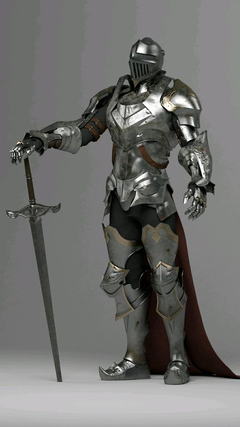 Suit Of Armor Reference, Cool Poses With Swords, Armor Lighting Reference, Armor Pose Reference, Knight Action Pose, Medieval Knight Armour, Metal Armor Reference, Dynamic Knight Pose, Plate Armor Reference