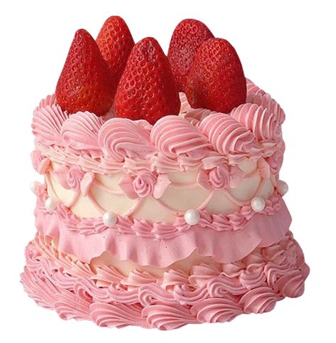 Credit: Honeyrolls on tumblr Cake Icon, Fake Cake, Strawberry Cakes, Cute Birthday Cakes, Strawberry Cake, Vintage Cake, Pretty Cakes, Let Them Eat Cake, Strawberry Shortcake