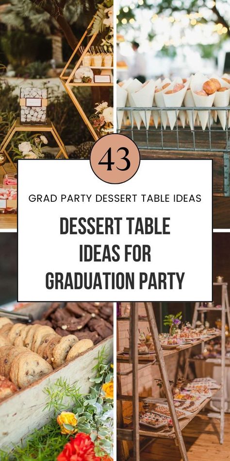 Get ready for a sweet celebration with these 43 graduation dessert table ideas! From grad party cookies to elegant dessert bar setups, you’ll find tons of inspiration here. Use these ideas for party themes, rustic displays, or even a graduation cheesecake. Mix and match these graduation party dessert ideas with your party’s decor for an extra special touch. Perfect for those looking to impress at their grad’s party. Pin now to save these tasty inspirations and create a stunning dessert table! Graduation Party Foods Ideas, High School Graduation Food Ideas Buffet, Graduation Display Ideas, Grad Party Candy Bar, Graduation Dessert Bar, Graduation Dessert Ideas, Snack Bar Party, Dessert Party Ideas, Party Dessert Table Ideas