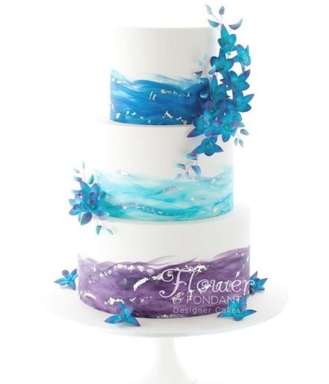 Royal Blue And Purple Wedding Cake, Blue And Purple Wedding Cake, Blue And Purple Cake, Wedding Cakes Purple, Epic Cakes, Painted Waves, Cakes Purple, Grandmas Birthday, Succulent Wedding Cakes