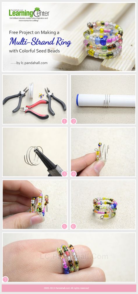 This is a free project which will tell you a simple way to make a multi-strand ring with multi-colored and –sized seed beads. Diy Ring, Making Bracelets, Pretty Designs, Diy Rings, Homemade Jewelry, Wire Rings, Jewelry Making Tutorials, Jewelry Repair, Memory Wire