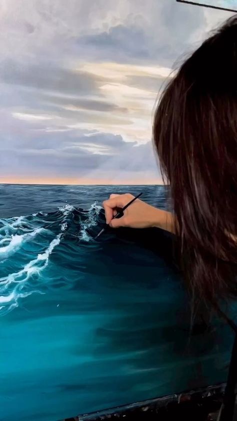 Akvarel Illustration, Ocean Art Painting, Beach Scene Painting, Ear Tattoo Ideas, 3d Wall Painting, Beach Art Painting, Ear Tattoos, Landscape Painting Tutorial, Art Painting Tools