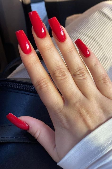 Long Nail Ideas, Red Summer Nails, Long Red Nails, Full Cover Nail Tips, Square Press On Nails, Long Nail, Glow Nails, Glamorous Nails, Nails Red