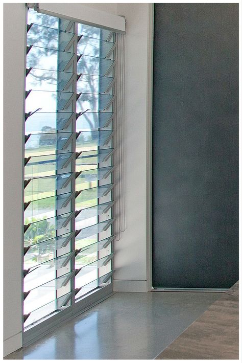 Wideline Louvre Windows offer controlled ventilation for any room in your house. www.wideline.com.au Modern Louvre Windows, Glass Ventilation Window, Window Ventilation Ideas, Louvre Blinds, Louvered Window, Ventilation Window Design, Glass Louvers, Jalousie Window, Modern Bathroom Designs