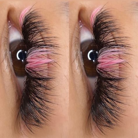 Lash Color Eyelashes, Pink And White Eyelash Extensions, Light Pink Lash Extensions, Lash Extension With Color, Pink Eyelashes Extensions, Eyelashes With Pink, Pink And White Lash Extensions, Lash Extensions With White Lashes, Pink Lashes Extensions