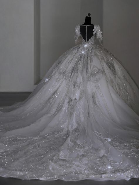 Massive Wedding Dress, Majestic Wedding Dresses, Wedding Gown Princess Fairytale, Mafia Wedding Dress, Wedding Dresses Shiny, Pocahontas Wedding, Mafia Wedding, Wedding Gown Princess, Ballroom Wedding Dresses