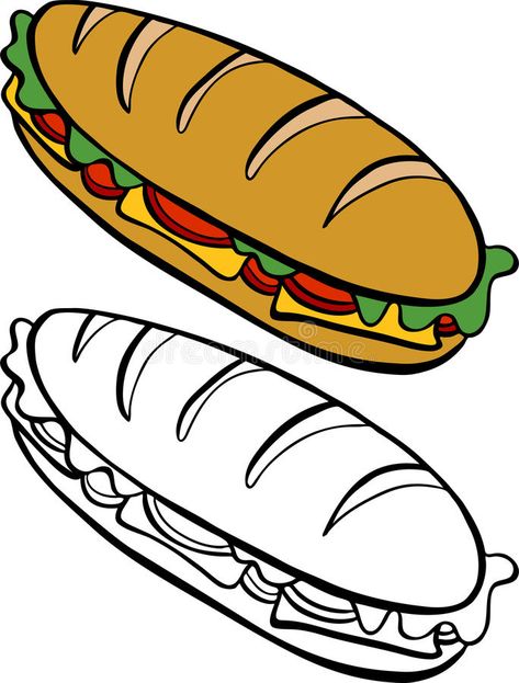 Submarine Sandwich. Cartoon image of a variety of submarine sandwich - both colo , #AFF, #image, #variety, #Cartoon, #Submarine, #Sandwich #ad Sandwich Drawing Easy, Sandwich Art, Drawing Sandwich, Sandwich Cartoon, Cartoon Sandwich, Cute Sandwich Drawing, Sandwich Drawing Simple, Sandwich Cartoon Drawing, Sandwich Clipart