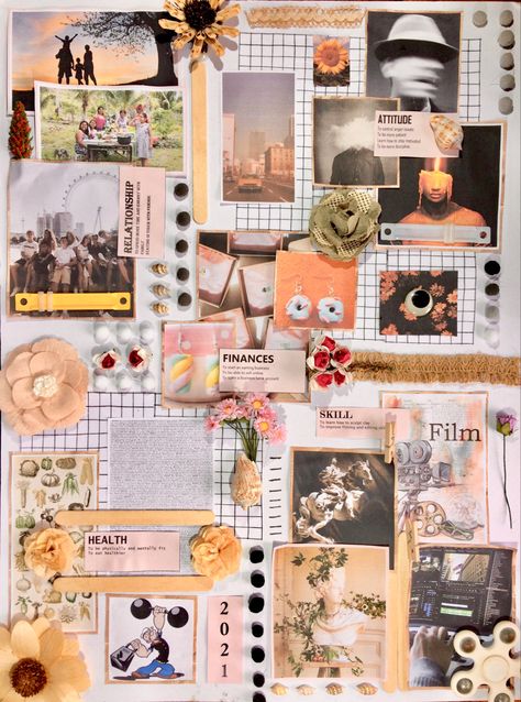 Magazine Collage Vision Board, Handmade Mood Board, Mixed Media Vision Board, Collage Inspo Mood Boards, Vision Board Handmade, Handmade Vision Board, Scrapbook Collage Aesthetic, Recruitment Event Ideas, Goal Collage