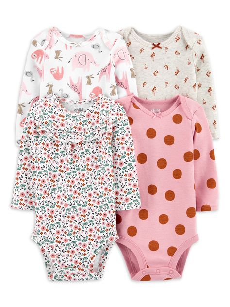 Free 2-day shipping. Buy Child of Mine by Carter's Baby Girls Floral Bodysuits, 4-Pack, Sizes 0M-18M at Walmart.com Thoughtful Baby Gifts, Floral Bodysuit, Carters Girl, Carters Baby, Pink Outfits, May 31, Girls Long Sleeve