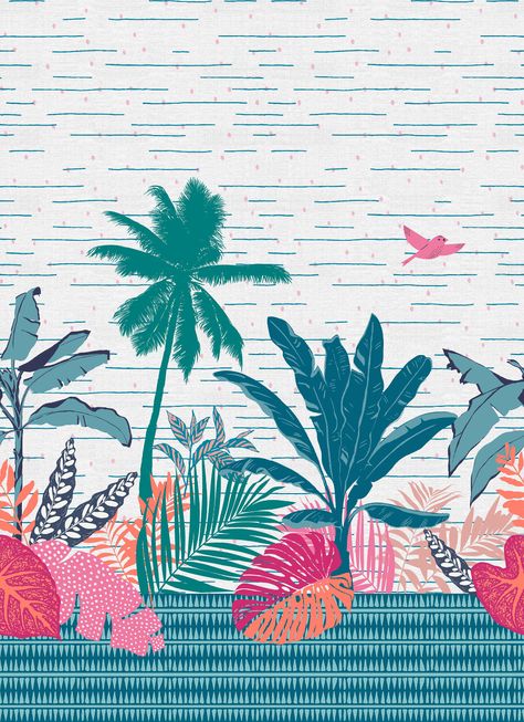 Tropical Print on Behance Tropical Block Print, Sunnia Manahil, Pomegranate Vector, Tropical Flowers Illustration, Textile Pattern Design Fashion, Tropical Prints Pattern, Tropical Motifs, Tropical Fabric Prints, African Pattern Design