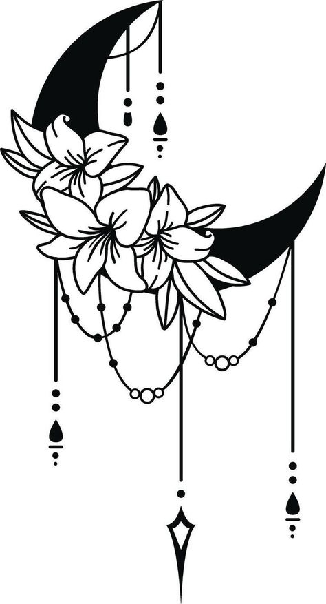 Fire Tattoos, Bod Goals, Moon Svg, Moon Silhouette, Flower Moon, Flowers Svg, Free Cricut, Floral Moon, Box Sets