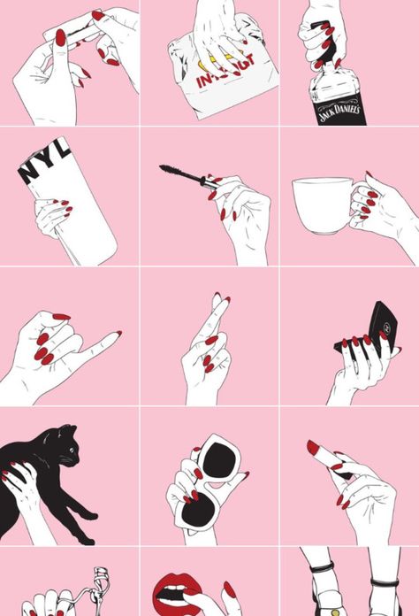 Evvi Art, Moon Spells, Nail Logo, Pastel Grunge, Red Nail Polish, Red Nail, Hand Art, Pink Lips, 그림 그리기