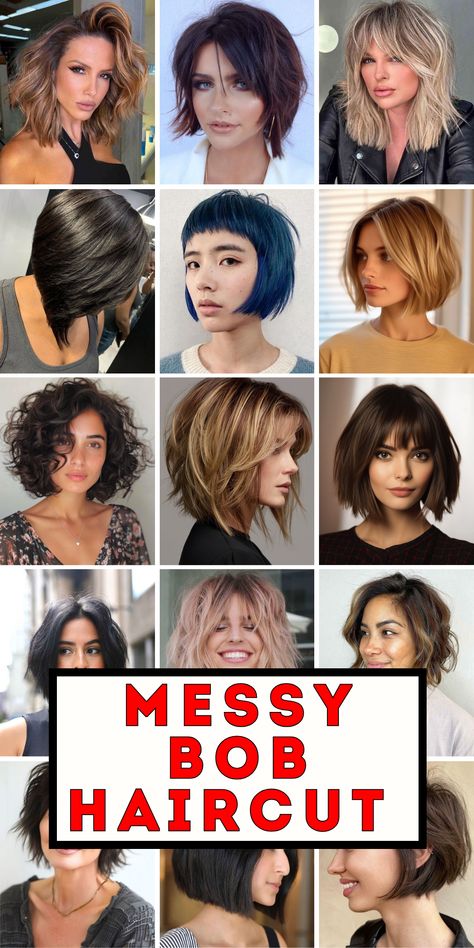 Discover 24 trendy messy bob haircut ideas for 2024, featuring choppy layers and bangs that add a playful, edgy look to any style. Whether you have fine or thick hair, these messy bob haircuts are perfect for creating a stylish, low-maintenance look. From short to medium choppy layers, these hairstyles are ideal for women who want a fresh, modern cut. Messy Inverted Bob Hairstyles, Messy Bob With Bangs Choppy Layers, Shaggy Bobs Haircuts, Long Shaggy Bob Hairstyles, Edgy Lob Textured Bob, Rocker Bob Haircut, Shattered Bob With Bangs, Short Bob 2024 Trends, Bobs Haircuts 2024