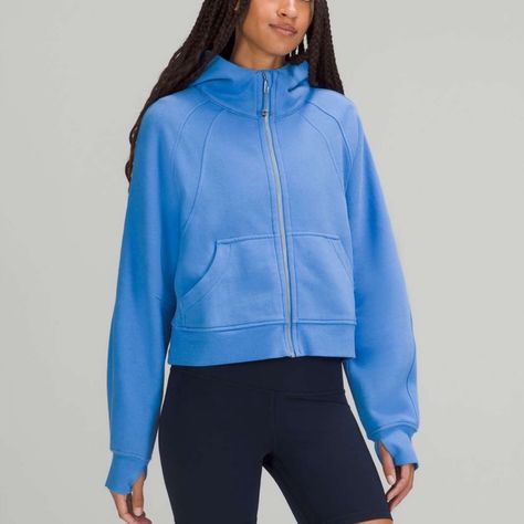 Brand New With Tags. Super Pretty Blue Color. Size 4 Scuba Jacket, Lululemon Outfits, Long Coat Jacket, Lululemon Scuba Hoodie, Lululemon Scuba, Cozy Fabric, Blue Nile, Women Hoodies Sweatshirts, Lululemon Women