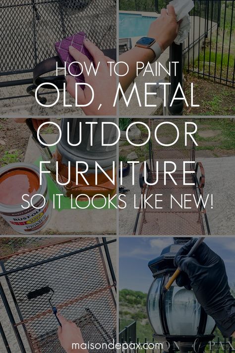 Find out exactly how to paint old metal outdoor furniture so it looks like new! #paint #outdoorliving #furniture Paint Metal Outdoor Furniture, Painting Metal Outdoor Furniture, Spray Painting Outdoor Furniture, Outdoor Metal Furniture, How To Paint Metal, Metal Outdoor Table, Outdoor Furniture Makeover, Painted Outdoor Furniture, Metallic Painted Furniture