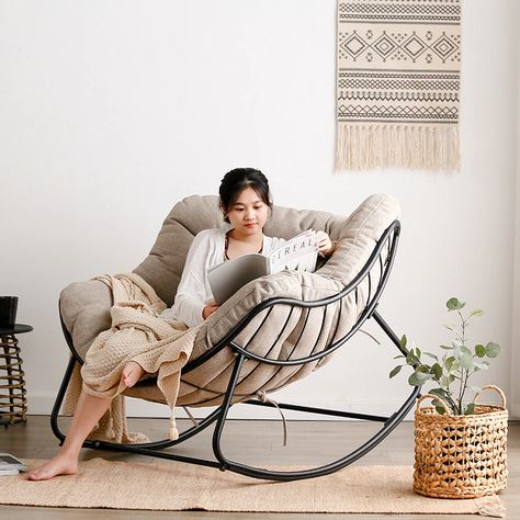 Comfy Rocking Chair, Rattan Rocking Chair, Modern Rocking Chair, Rocker Chairs, Contemporary Chairs, Leisure Chair, Reading Corner, Grid Design, Design Minimalista