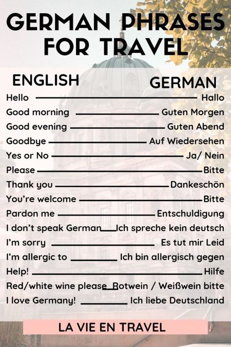 Germany Travel - German Phrases with Pronunciation - Germany vacation - Germany itinerary - Berlin - Munich - Learn these 25 German words and phrases for your Germany trip to ask for directions, order at restaurants, and more! #germany #berlin #munich #travel German Words For Travel, Germany Travel Tips, German Phrases Beautiful, German Phrases Travel, German Places, Germany Itinerary, Munich Germany Travel, Travel To Germany, Germany History