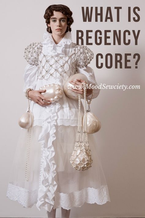 Tips, silhouettes, fabrics, free patterns, and more! Regency Core Fashion, Regency Core Aesthetic, Regency Inspired Fashion, Fae Larp, Modern Regency Fashion, Regency Era Aesthetic, Modern Bridgerton, Regency Core, Empire Style Dress