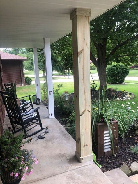 Porch Without Railing, Bohemian Beach Decor, Diy Wall Sconces, Exterior Home Makeover, Front Porch Railings, Topiary Diy, Railing Ideas, Reclaimed Brick, Porch Makeover