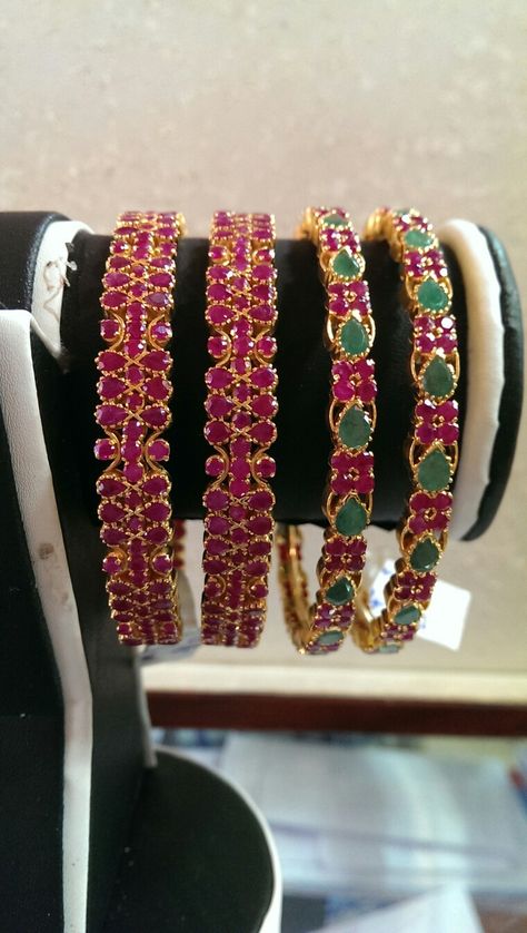 Ruby Emerald Bangles Kempu Bangles Gold, Ruby Bangles Indian, Ruby Emerald Bangles, Emerald Bangles, Plain Gold Bangles, Elephant Bangle, Ruby Bangles, Stone Bangles, Gold Temple Jewellery