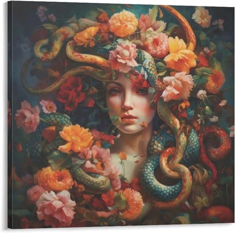 Amazon.com: AAHARYA Medusa Poster Greek Mythology Art Deco Canvas Print (10) Canvas Painting Posters And Prints Wall Art Pictures for Living Room Bedroom Decor 12x12inch(30x30cm) Frame-style-8: Posters & Prints Medusa Poster, Medusa Pictures, Medusa Painting, Medusa Artwork, Medusa Drawing, Hall Painting, Mythology Paintings, Medusa Art, Greek Mythology Art