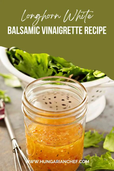 Longhorn White Balsamic Vinaigrette Recipe Pin Vinegar Dressing Recipe, House Dressing Recipe, Balsamic Vinegarette, Balsamic Vinegar Dressing, White Balsamic Vinaigrette, Balsamic Vinaigrette Recipe, Vinegar Salad Dressing, Salad With Balsamic Dressing, Longhorn Steakhouse