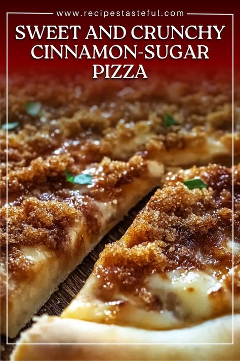 This delightful Sweet and Crunchy Cinnamon-Sugar Pizza is a quick and easy dessert that’s perfect for satisfying your sweet tooth. The combination of buttery, flaky crescent rolls topped with a sugary, cinnamon crumb mixture and drizzled with a smooth glaze makes this treat irresistible. It’s perfect for a casual snack, dessert, or even as a fun addition to your holiday spread. With its golden, crispy texture and sweet flavor, Crescent Roll Cinnamon Pizza, Cinnamon Roll Pizza Dessert, Cinnamon Sugar Pizza With Crescent Rolls, Cinnamon Sugar Pizza, Cinnamon Pizza, Crescent Roll Recipes Dessert, Fruit Pizzas, Crescent Roll Dessert, Dessert Pizza Recipes