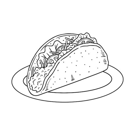 Mexican Food Drawing Easy, Taco Illustration, Taco Clipart, Taco Drawing, Tacos Mexicanos, Earring Inspo, Outline Illustration, Vector Hand, Drawing Ideas