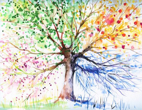 I do quite like the "all seasons" tree . This was my first initial thought for a logo (just not a painted style like this) but I'm pretty sure it's been done more than once so it'd need some work to make it original. Floral Art Canvas, Boom Kunst, Rainbow Tree, Fall Tree, Group Art, Colorful Trees, Cotton Balls, Tree Canvas, Journaling Ideas