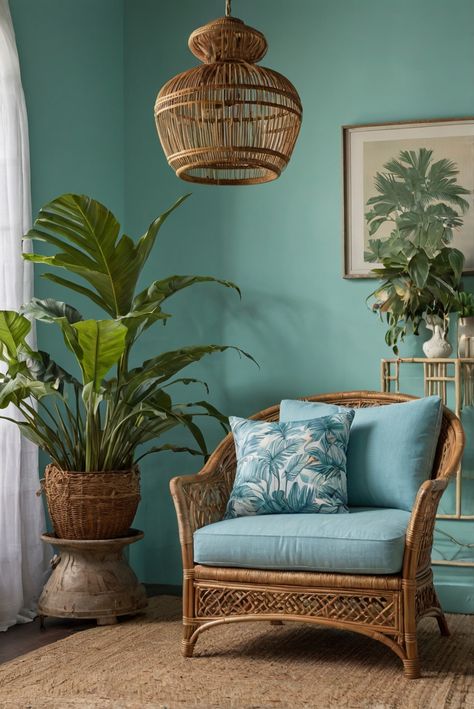 Tropical Paradise: Benjamin Moores Palladian Blue for Island Vibes - HOME CABINET EXPERT Barbados Interior Design, Tropical Home Color Palette, Caribbean Style Homes Interior Design, Cuba Interior Design, British Colonial Paint Colors, Tropical Colonial Interior, Tropical Office Design, Tropical Paint Colors, Carribean Decor