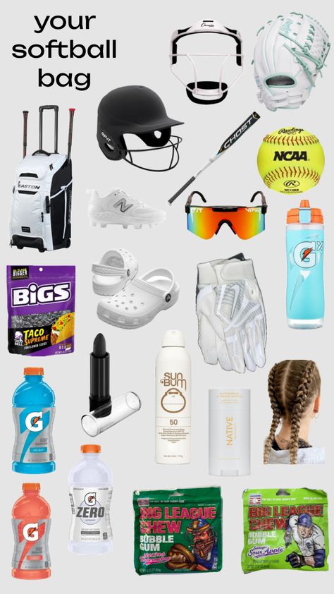 what to keep in your softball bag! #softball #softballgirl #softball4life #foryou #foryourpage #foryoushuffle Eye Black Softball, Softball Bag, High School Softball, Softball Accessories, Softball Workouts, Softball Tournaments, Softball Bags, Nike Football Boots, Softball Outfits