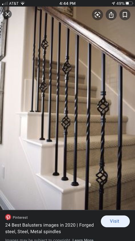 Classic Railing Stairs, T Staircase, French Staircase Railing, Metal Stair Balusters, Stairs With Metal Spindles, Iron Staircase Railing Modern, Staircase Railing Design Wrought Iron, Rod Iron Stair Railing, Iron Railings Indoor