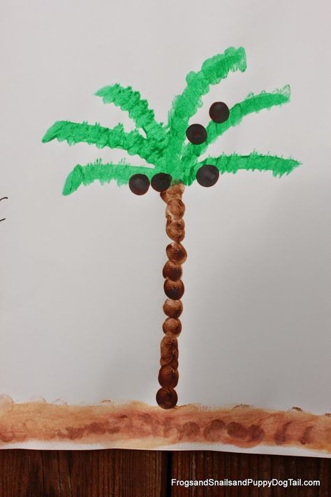 Fingerprint Coconut Tree Coconut Tree Craft, Coconut Tree Painting, Palm Tree Crafts, Summer Crafts For Toddlers, Fingerprint Crafts, Kids Painting Crafts, Chicka Chicka Boom Boom, Painting Kids, Footprint Crafts